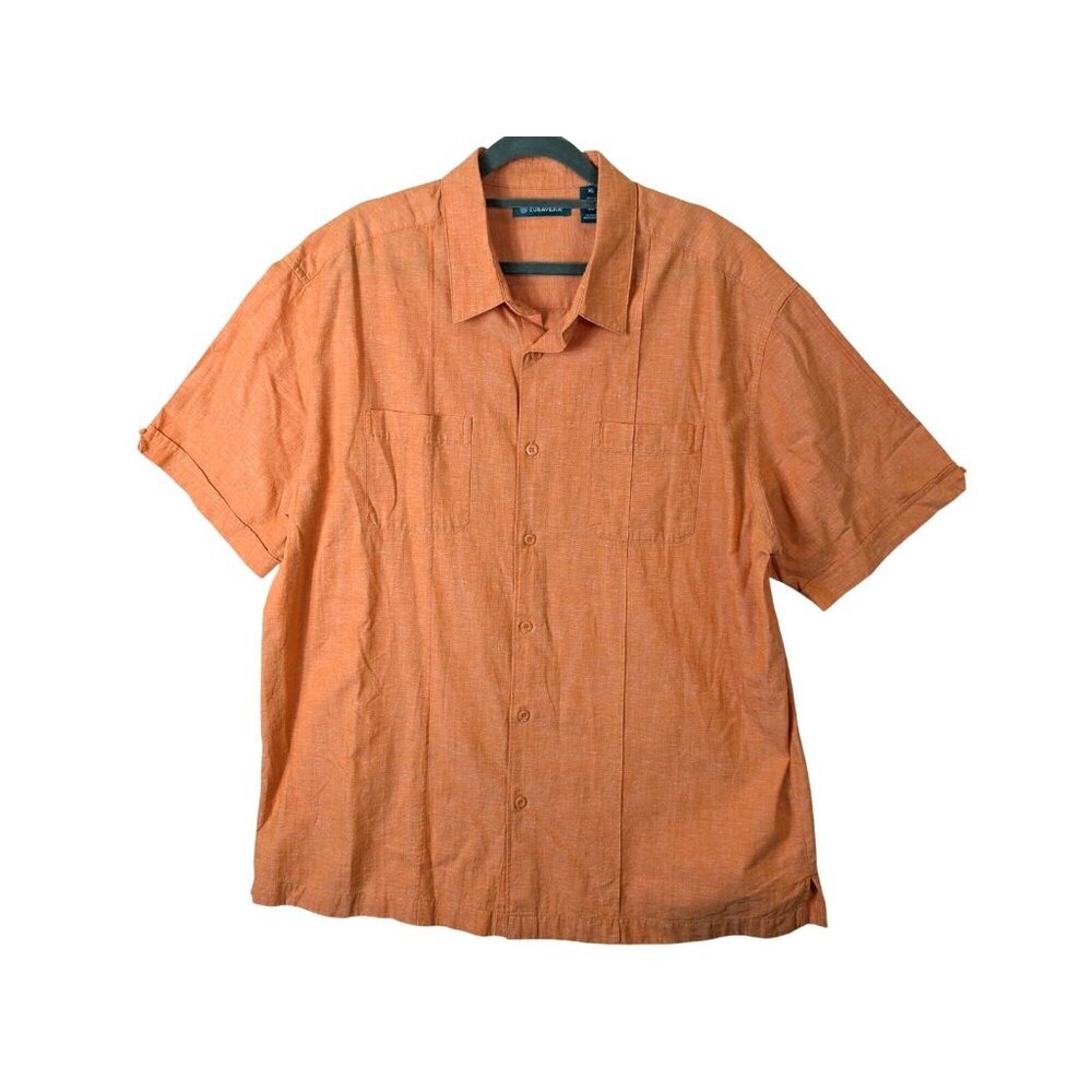 Cubavera Men Size XL Solid Orange Cotton & Linen Short Sleeve Casual Cuban Shirt
